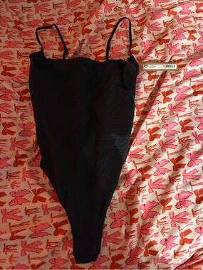SKIMS Black One-Piece Bodysuit with Spaghetti Straps